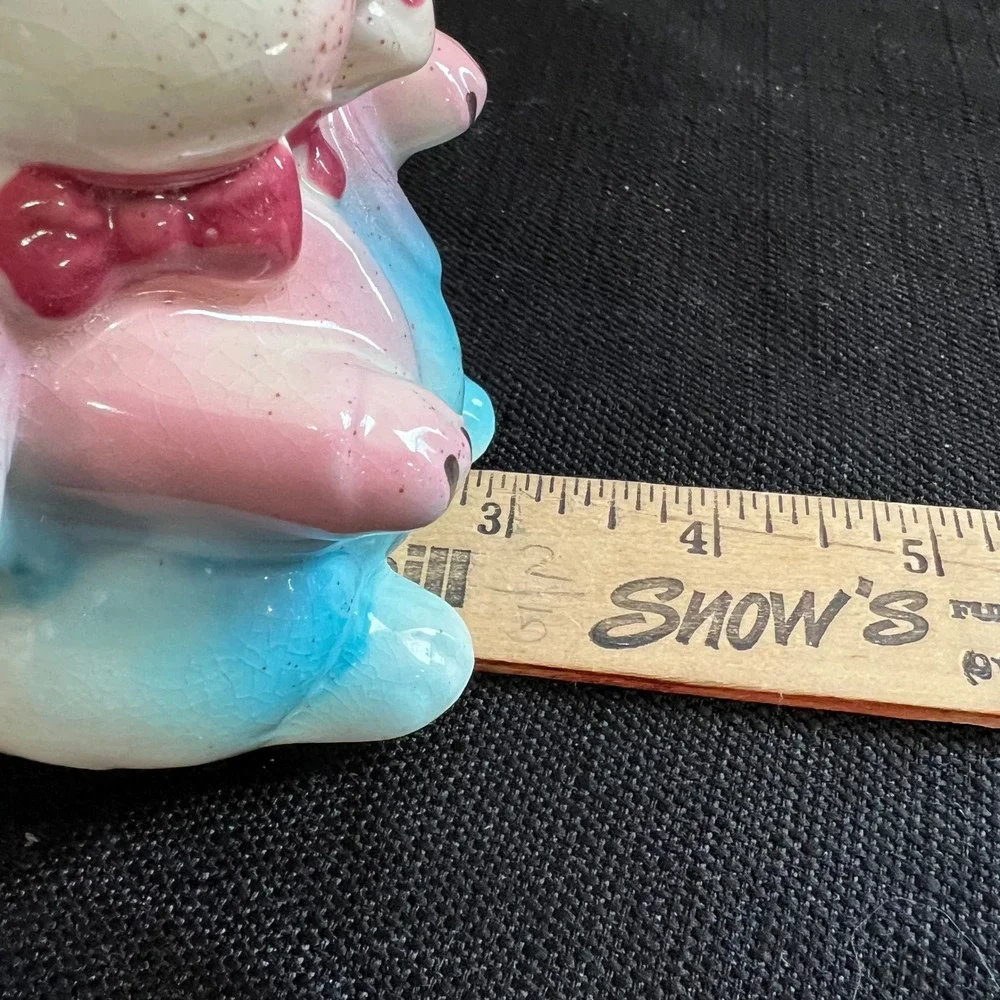 Vintage Anthropomorphic Bunny Planter Pastel Pink Blue Mid Century Ceramic 5.5